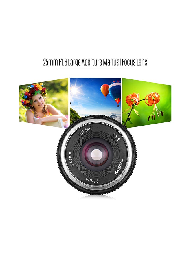ANDOER 25mm F1.8 Manual Focus Large Aperture Mirrorless E-Mount Camera Lens Black  - Image 2