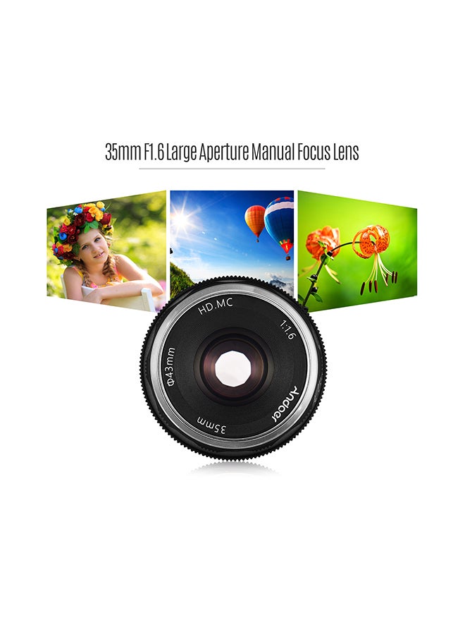 ANDOER 35mm F1.6 Manual Focus Large Aperture Mirrorless E-Mount Camera Lens Black  - Image 2