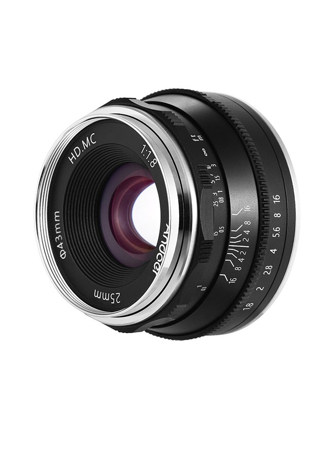 ANDOER 25mm F1.8 Manual Focus Large Aperture Mirrorless E-Mount Camera Lens Black  - Image 1