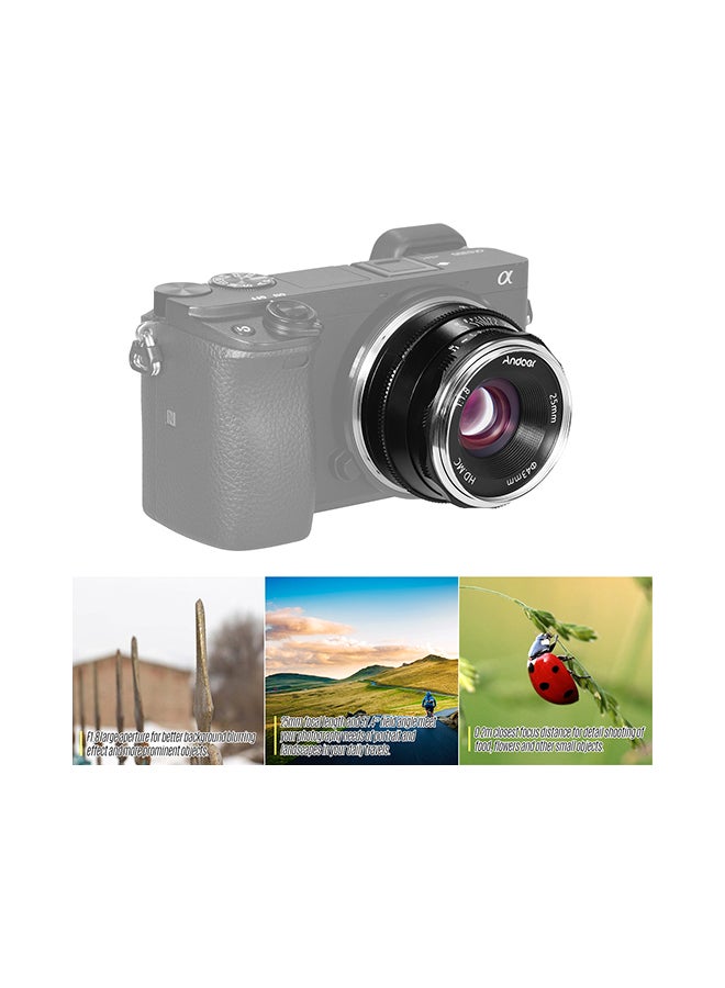 ANDOER 25mm F1.8 Manual Focus Large Aperture Mirrorless E-Mount Camera Lens Black  - Image 3