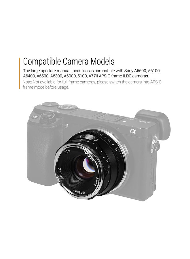 ANDOER 35mm F1.6 Manual Focus Large Aperture Mirrorless E-Mount Camera Lens Black  - Image 4