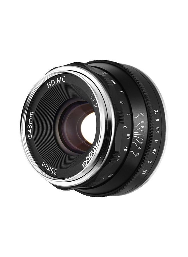 ANDOER 35mm F1.6 Manual Focus Large Aperture Mirrorless E-Mount Camera Lens Black  - Image 1