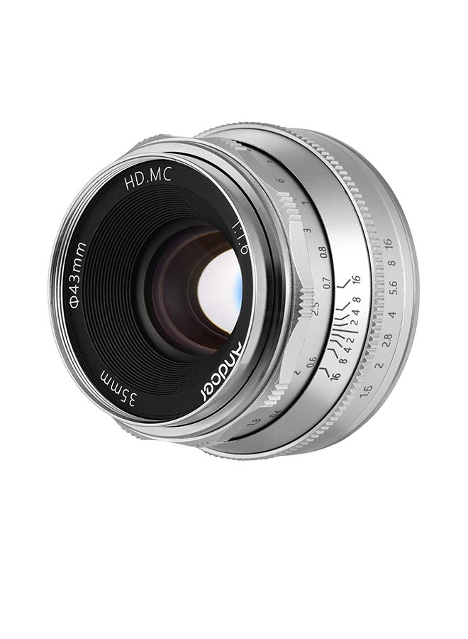 ANDOER 35mm F1.6 Manual Focus Large Aperture Mirrorless E-Mount Camera Lens 3.5cm Silver  - Image 2
