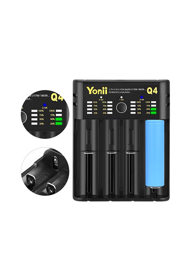 Yonii - Q4 3.7V 18650 Li-ion USB 4 Slots Portable Battery Charger Black - Image 1