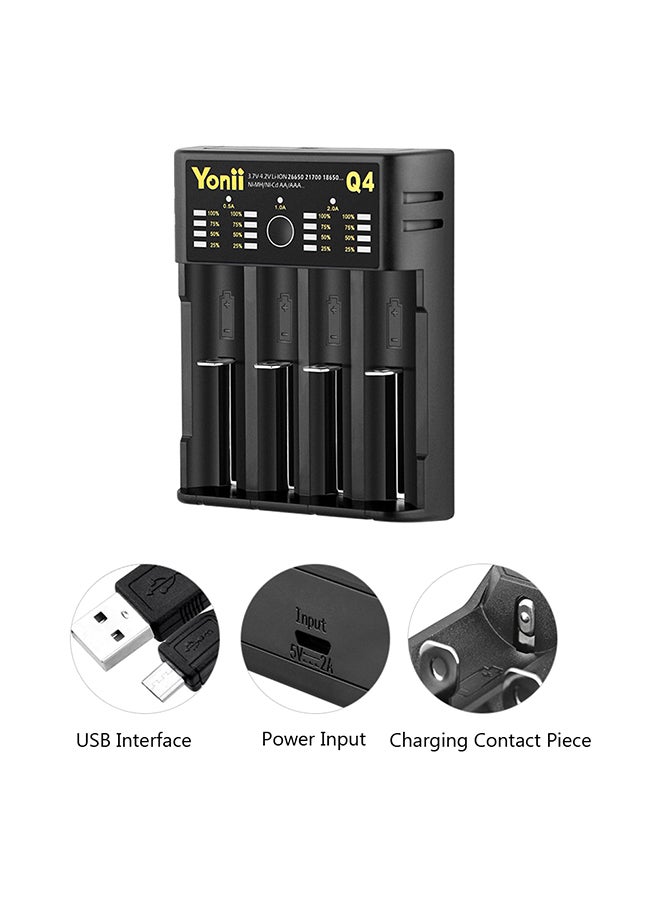Yonii - Q4 3.7V 18650 Li-ion USB 4 Slots Portable Battery Charger Black - Image 1