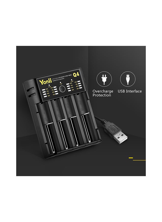 Yonii - Q4 3.7V 18650 Li-ion USB 4 Slots Portable Battery Charger Black - Image 1