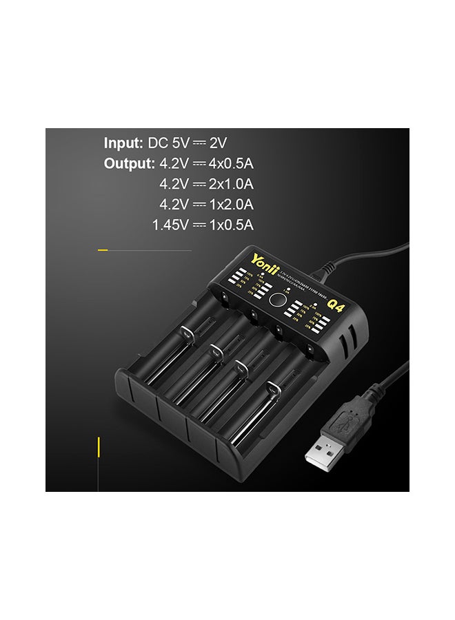 Yonii - Q4 3.7V 18650 Li-ion USB 4 Slots Portable Battery Charger Black - Image 1