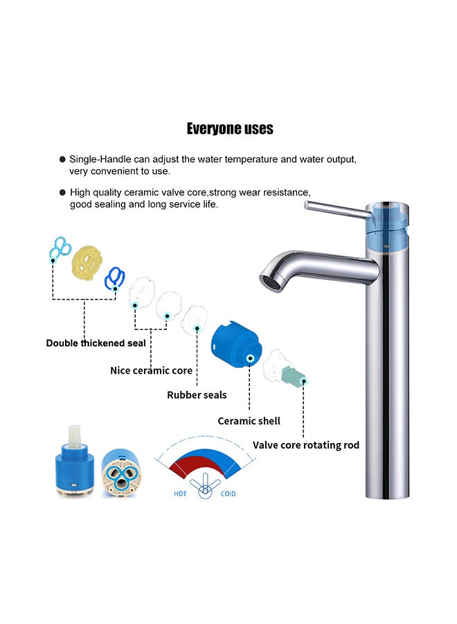 Single Handle Bathroom Faucet Silver 40x7x22cm - Image 5