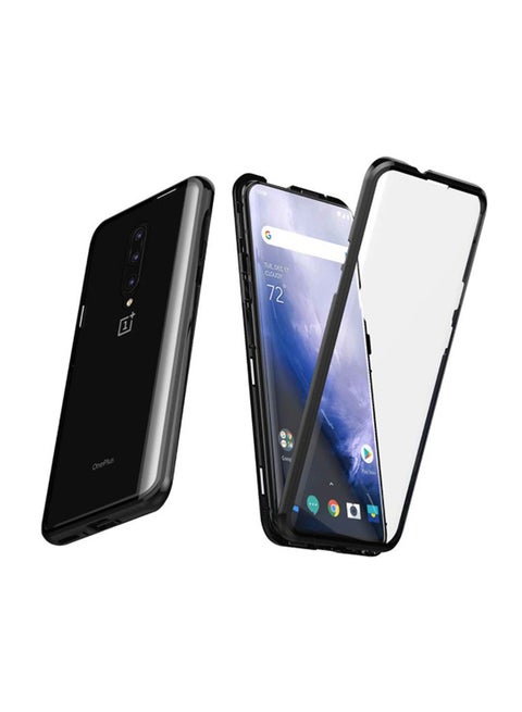 Magnetic Adsorption Flip Case For Oneplus 7 Pro Black/Clear