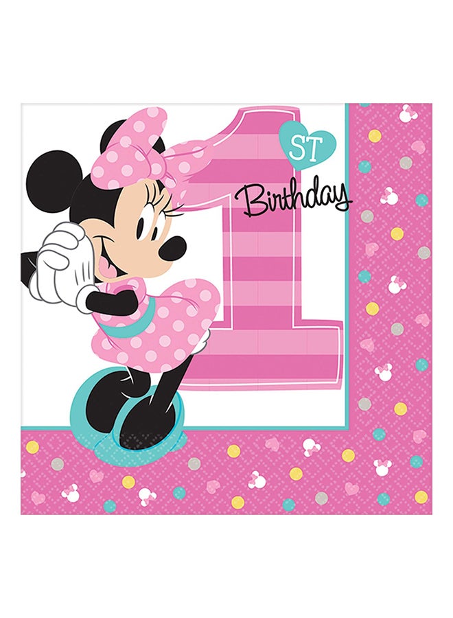 16-Piece 1st Birthday Minnie Mouse Beverage Napkins Multicolour