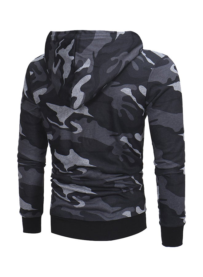 Long Sleeve Printed Hoodie Grey  - Image 2