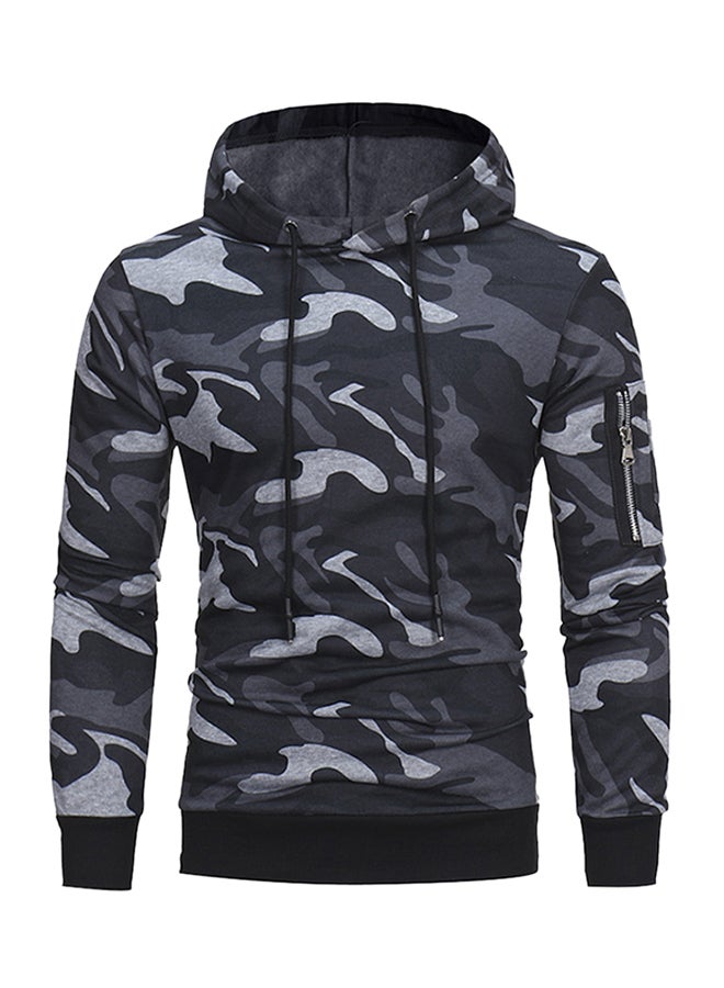 Long Sleeve Printed Hoodie Grey  - Image 1