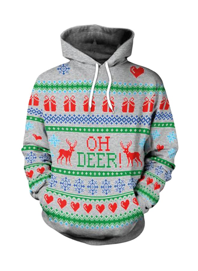 Long Sleeve Printed Hoodie Grey  - Image 1