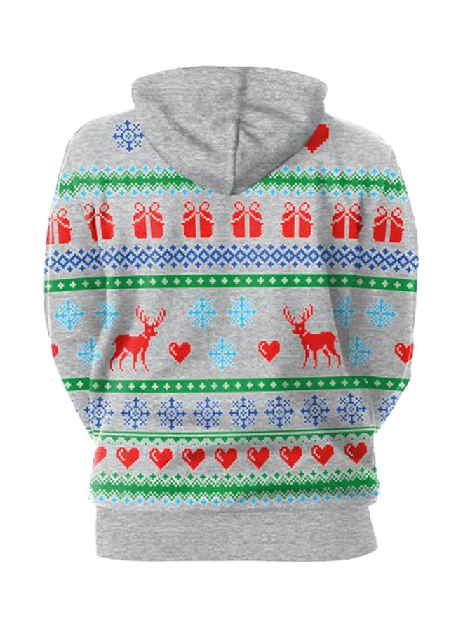 Long Sleeve Printed Hoodie Grey  - Image 2