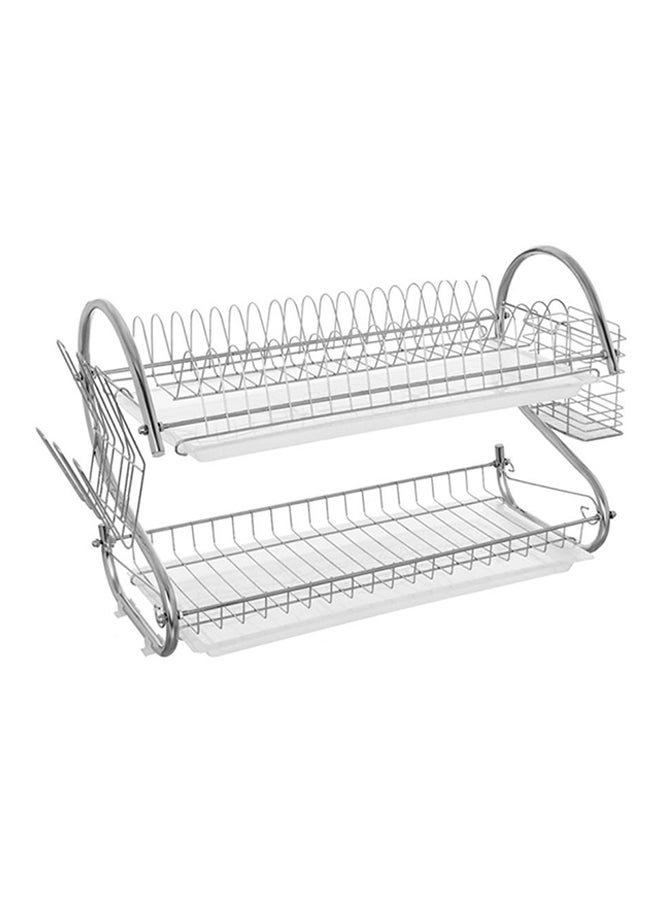2-Tier Stainless Steel Dish Drying Rack With Drain Board Silver 55x38x22centimeter
