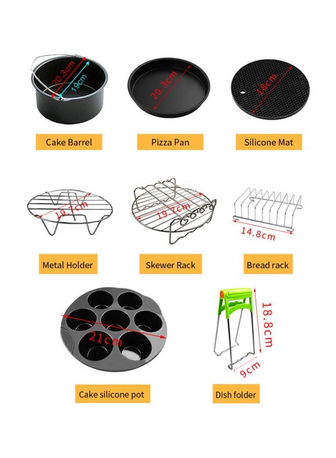 طقم ملحقات للمقلاة الهوائية مكون من 8 قطع أسود/فضي - Image 5