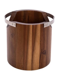 ALBERTO Wooden Ice Bucket With Steel Handles Brown 18X18cm  - Image 1