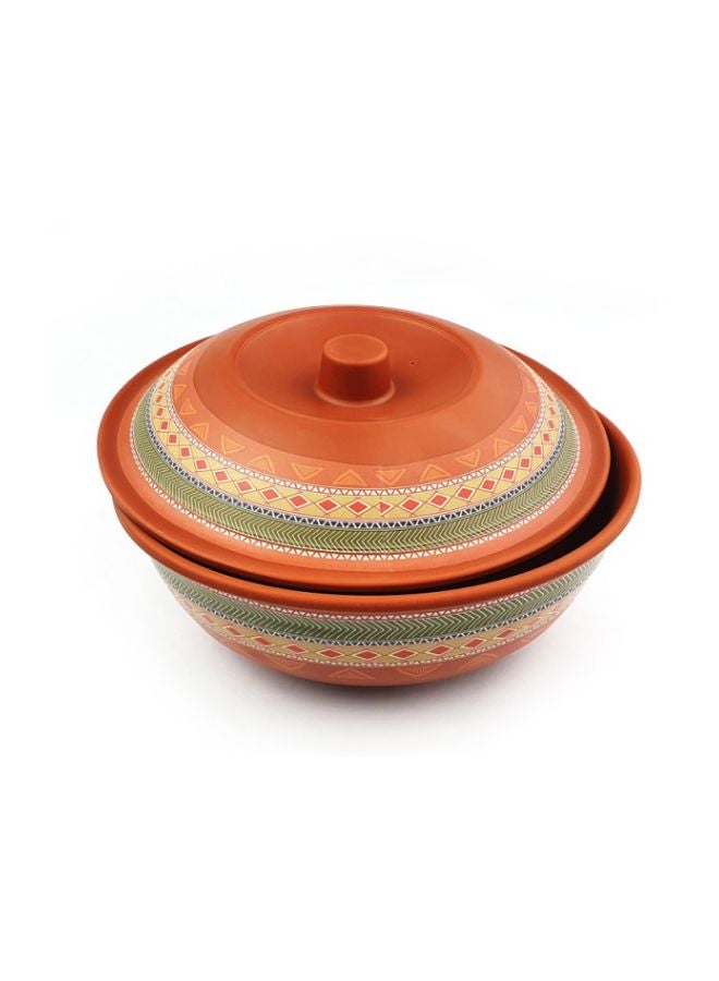 Servewell - Tribal Art Printed Serving Bowl With Lid Orange/Green/White 20.5centimeter - Image 1