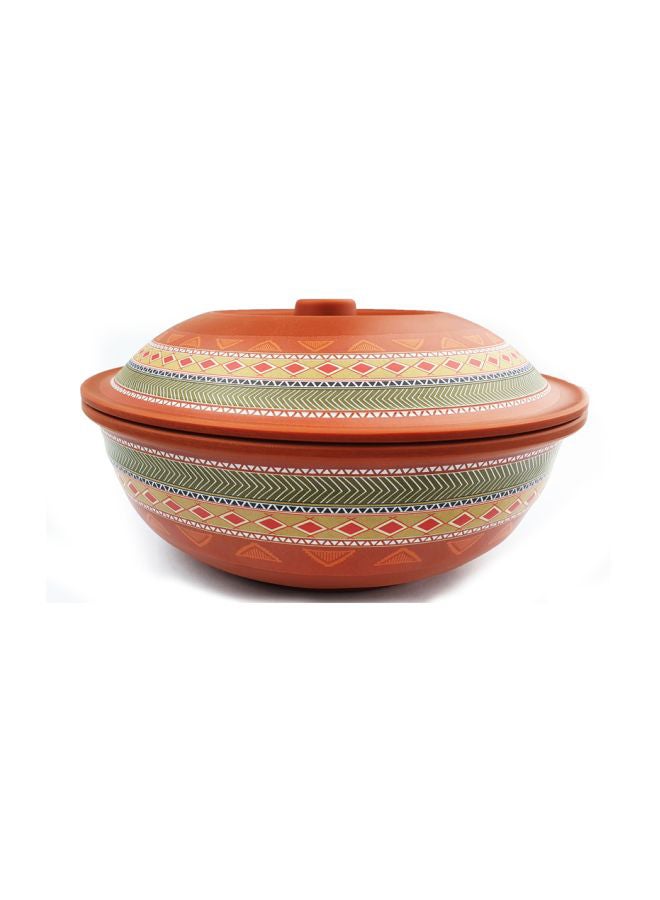 Servewell - Tribal Art Printed Serving Bowl With Lid Orange/Green/White 20.5centimeter - Image 1