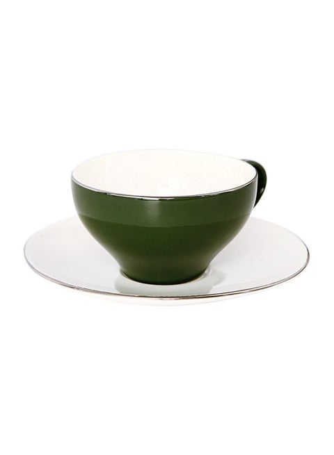 طقم من كوب وصحن من السيراميك أخضر/أبيض 14.5x14.5x2سم