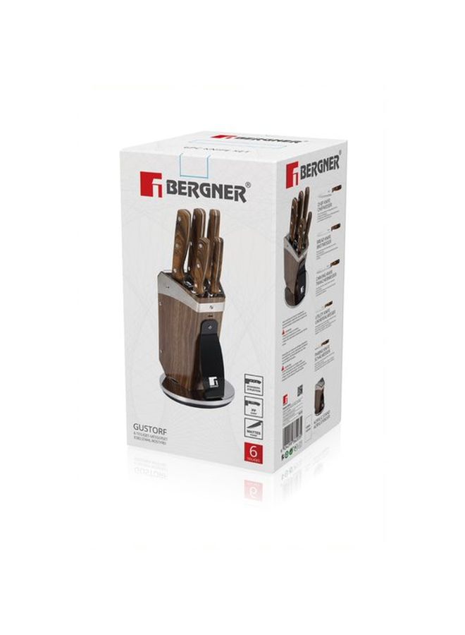 BERGNER 6-Piece Stainless Steel Knife With Holder Set Brown/Silver - Image 3
