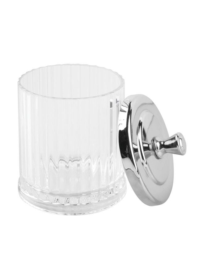 IDesign - Bathroom Vanity Canister Clear/Silver 3.5x3.5x5.5inch - Image 1