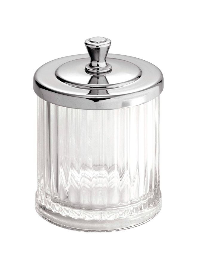 IDesign - Bathroom Vanity Canister Clear/Silver 3.5x3.5x5.5inch - Image 1