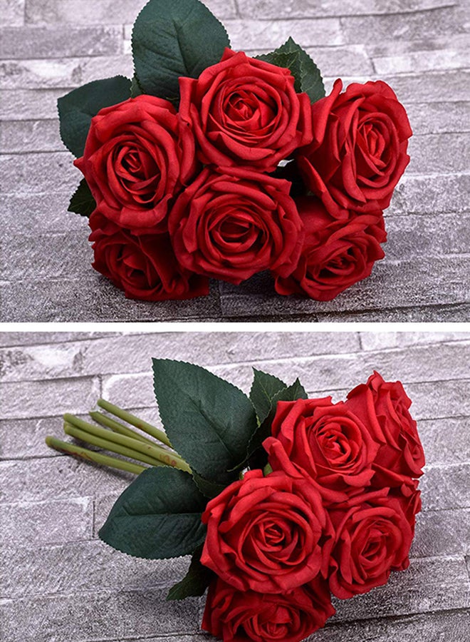 ياتاي باقة من 6 زهور صناعية بملمس حقيقي غير سامة أحمر 23X6سم  - Image 3