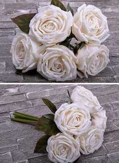 Yatai 5 Heads Real Touch Artificial Rose Flowers Floral Non Toxic White 26X8centimeter  - Image 3