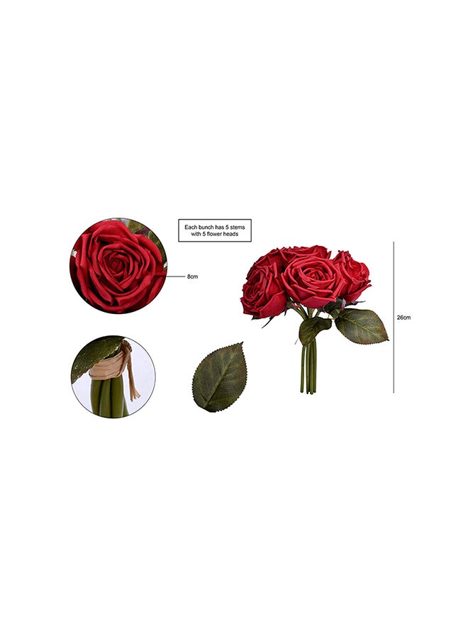 5 Heads Real Touch Artificial Rose Flowers Floral Non Toxic Red 26X8cm - v1579266640/N33852780A_2