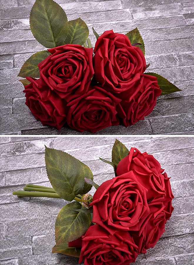 5 Heads Real Touch Artificial Rose Flowers Floral Non Toxic Red 26X8cm - v1579266640/N33852780A_3