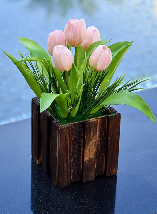 Yatai 5-Piece PU Artificial Tulips Flowers Pink 39x3x5centimeter  - Image 2