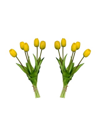 10-Piece Real Touch Tulips Artificial Flowers Pu Looking With Stems Yellow 39 x 5 x 3cm - v1579266792/N33852903A_1