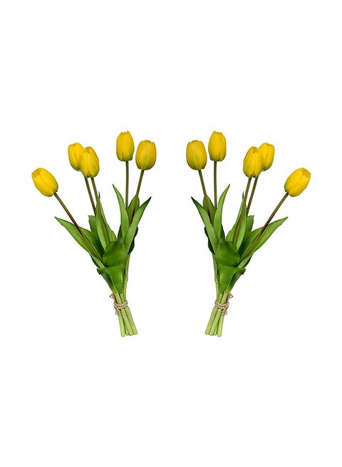 10-Piece Real Touch Tulips Artificial Flowers Pu Looking With Stems Yellow 39 x 5 x 3cm