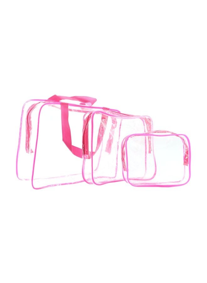 JIAO MIAO 3-Piece Plastic Makeup Bag Organizer Set Pink/Clear  - Image 1
