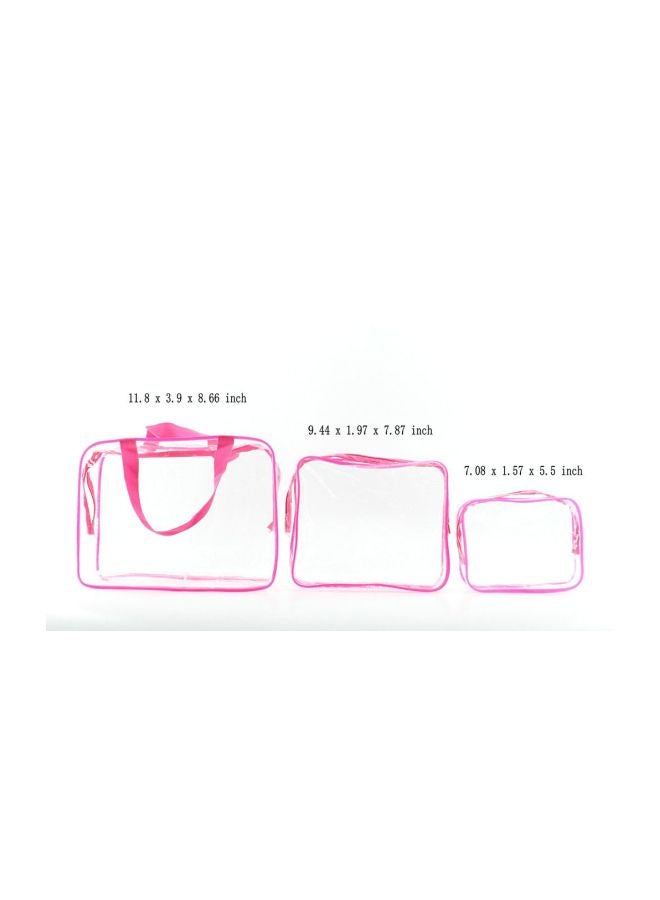 JIAO MIAO 3-Piece Plastic Makeup Bag Organizer Set Pink/Clear  - Image 3