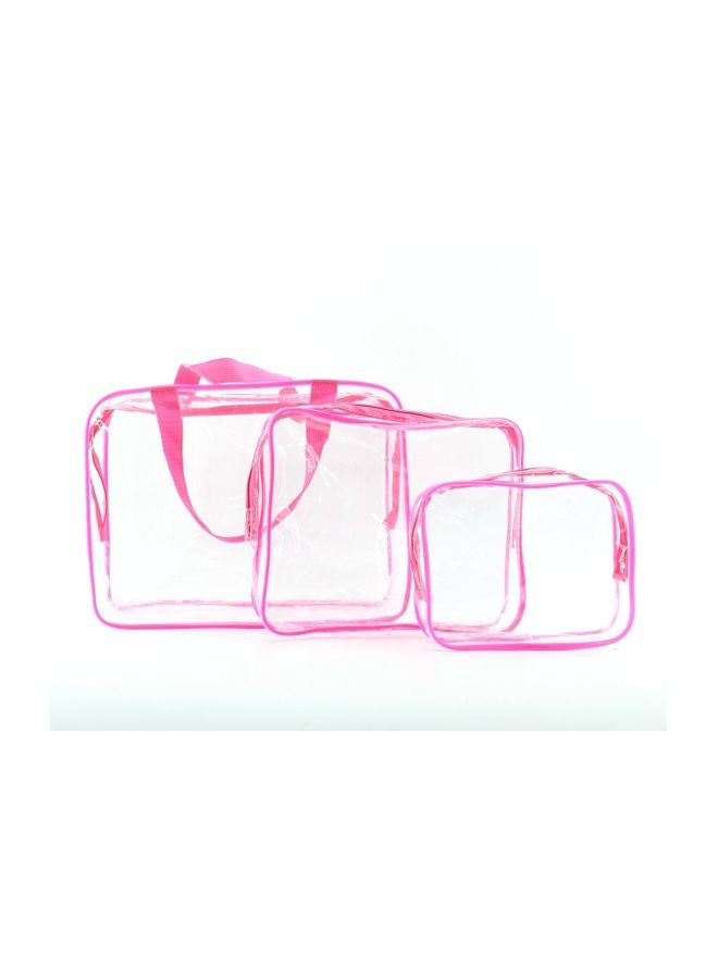 JIAO MIAO 3-Piece Plastic Makeup Bag Organizer Set Pink/Clear  - Image 2