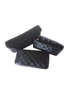 3-Piece Satin Cosmetic Bag Set Black