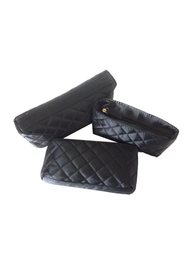 Models-on-the-Go - 3-Piece Satin Cosmetic Bag Set Black - Image 1