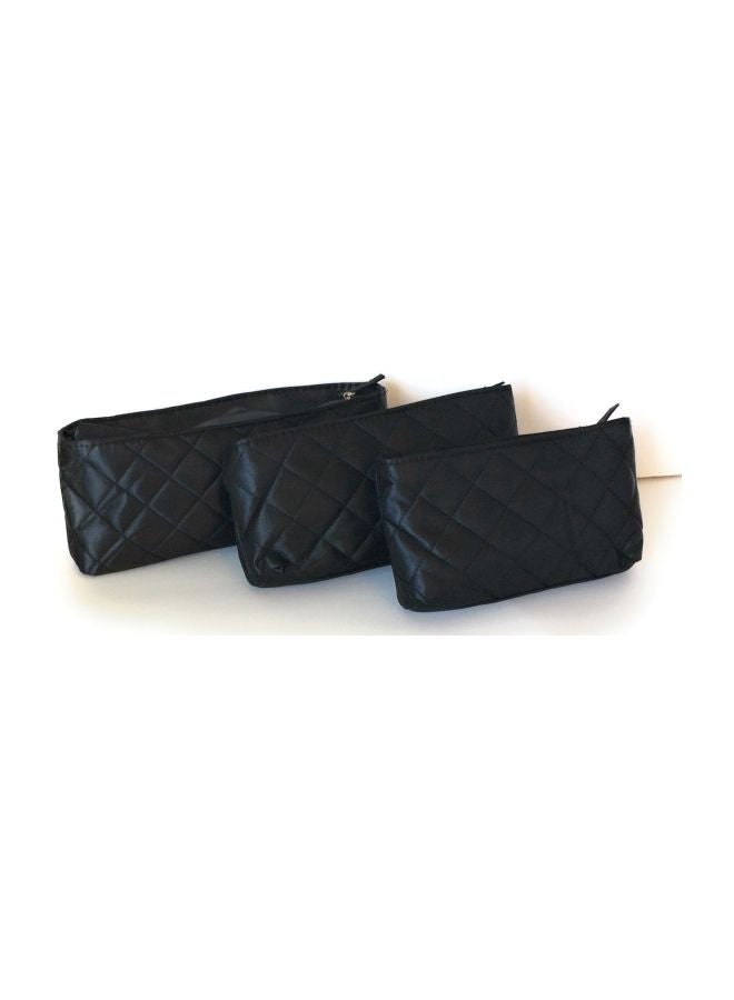 Models-on-the-Go - 3-Piece Satin Cosmetic Bag Set Black - Image 1