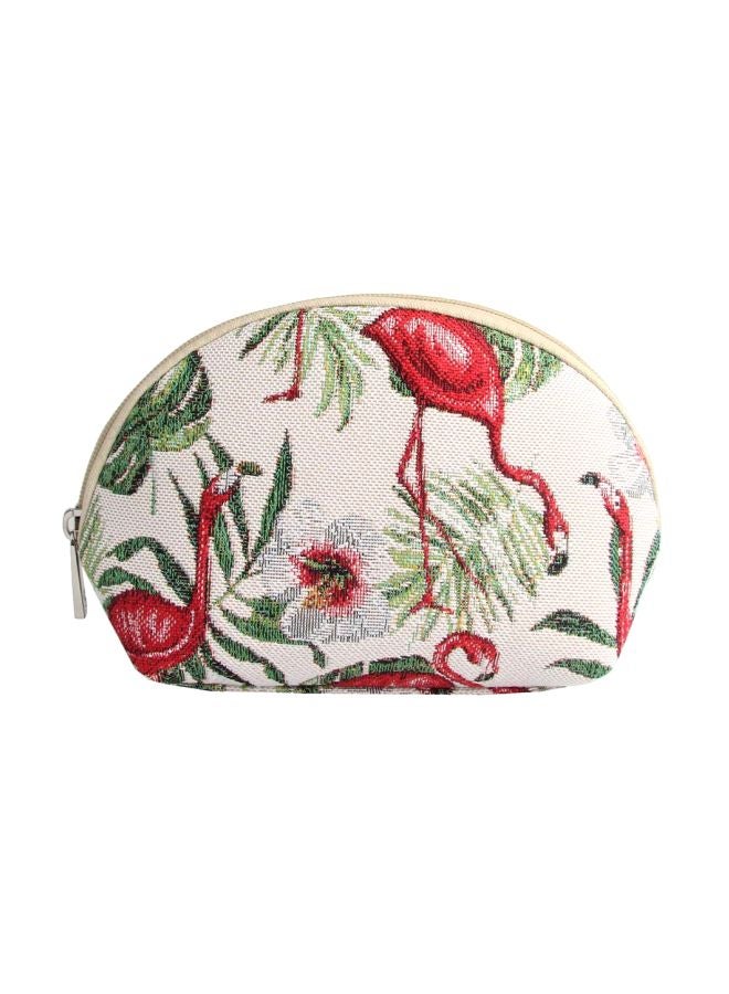 Signare Flamingo Embroidered Makeup Bag Green/Red/Beige - Image 1