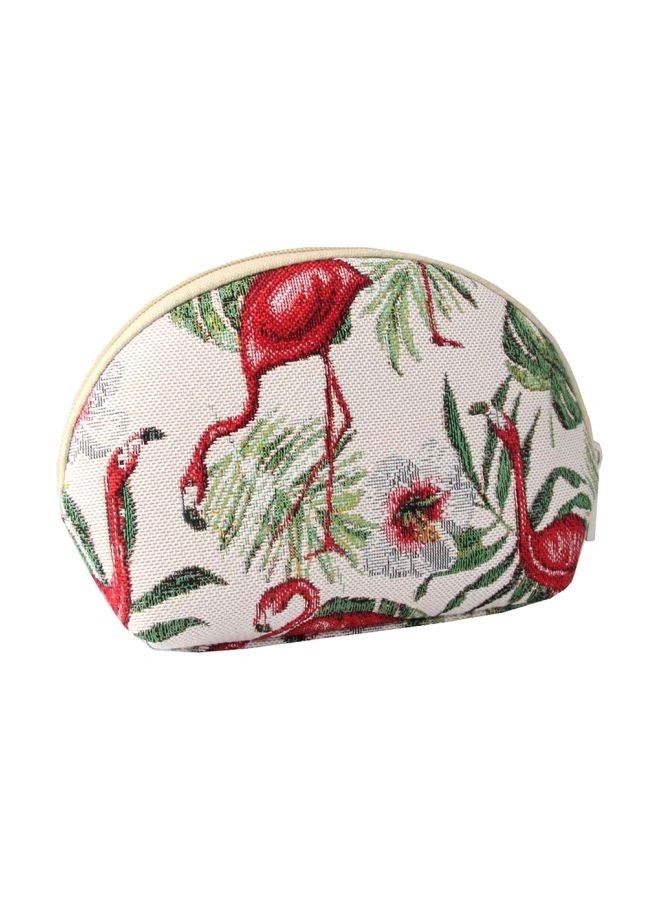 Signare Flamingo Embroidered Makeup Bag Green/Red/Beige - Image 2