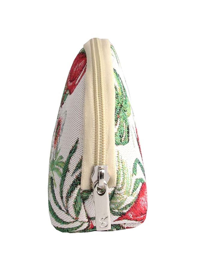 Signare Flamingo Embroidered Makeup Bag Green/Red/Beige - Image 3