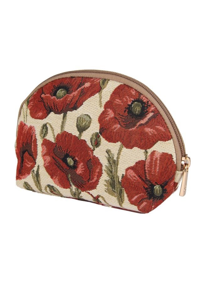 Floral Printed Makeup Pouch Beige/Red