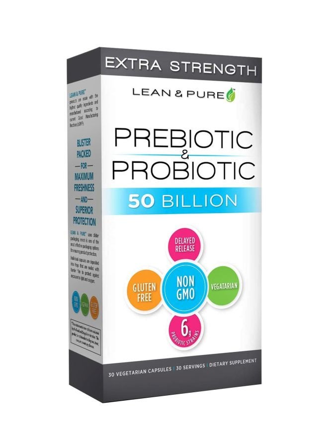 LEAN & PURE Prebiotic And Probiotic 50 Billion Dietary Supplement - 30 Vegetarian Capsules