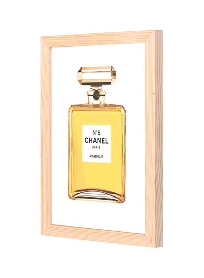 لوحة فنية لديكور الحائط بإطار خشبي مطبوعة بزجاجة عطر أبيض/ذهبي 23x33سم
