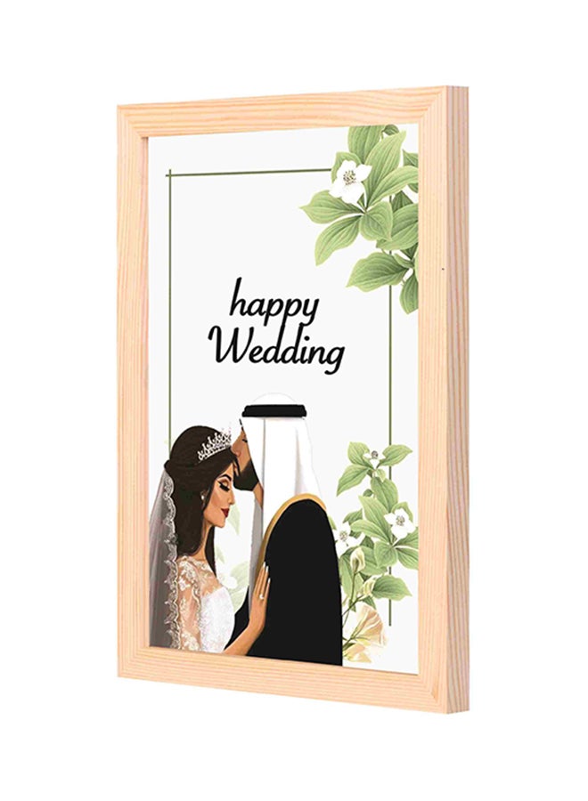 لوحة فنية بإطار خشبي مطبوعة بعبارة "Happy Wedding" متعدد الألوان 23x33سم