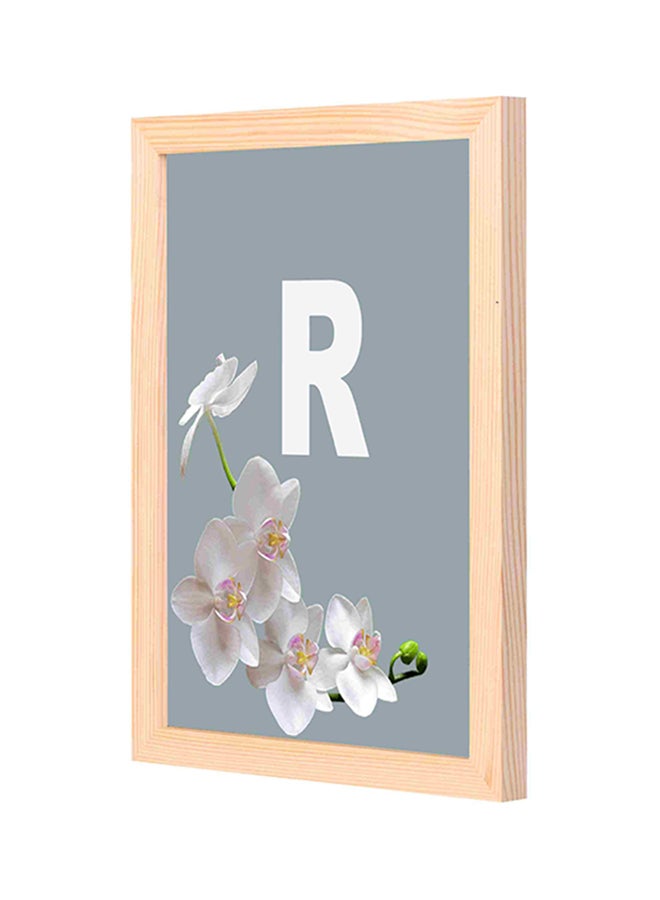 لوحة فنية لديكور الحائط بإطار خشبي مطبوع عليها الحرف R رمادي / أبيض 23x33سم