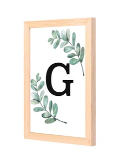 Letter G With Leaf Printed Wooden Framed Wall Art Painting Green/White 23x33cm