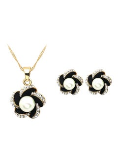 Gold Plated Floral Design Stone Studded Jewelry Set
